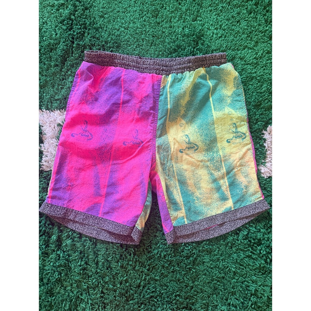 Vintage Pacific Scene Neon Colorblock Swim Trunks Mens Medium 90s Retro (G)